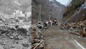 Rize’de heyelan! Düşen kayalar yolu kapattı
